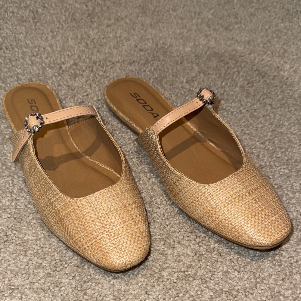 Soda Women's Woven Tan Mules with Strap